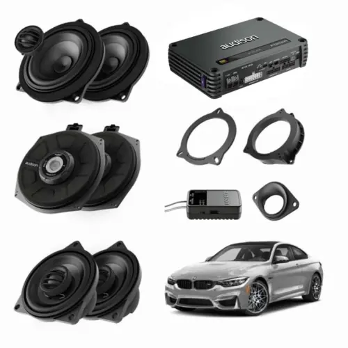 Pachet sistem audio Plug&Play Audison dedicat BMW K4E X4M A4E + Amplificator AF C8.14bit + Conectica dedicata