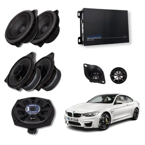 Pachet sistem audio Plug&Play For-X dedicat BMW Hifi XQ-45C XQ-402BMW + Amplificator Zapco HB 410 ADSP + Conectica dedicata