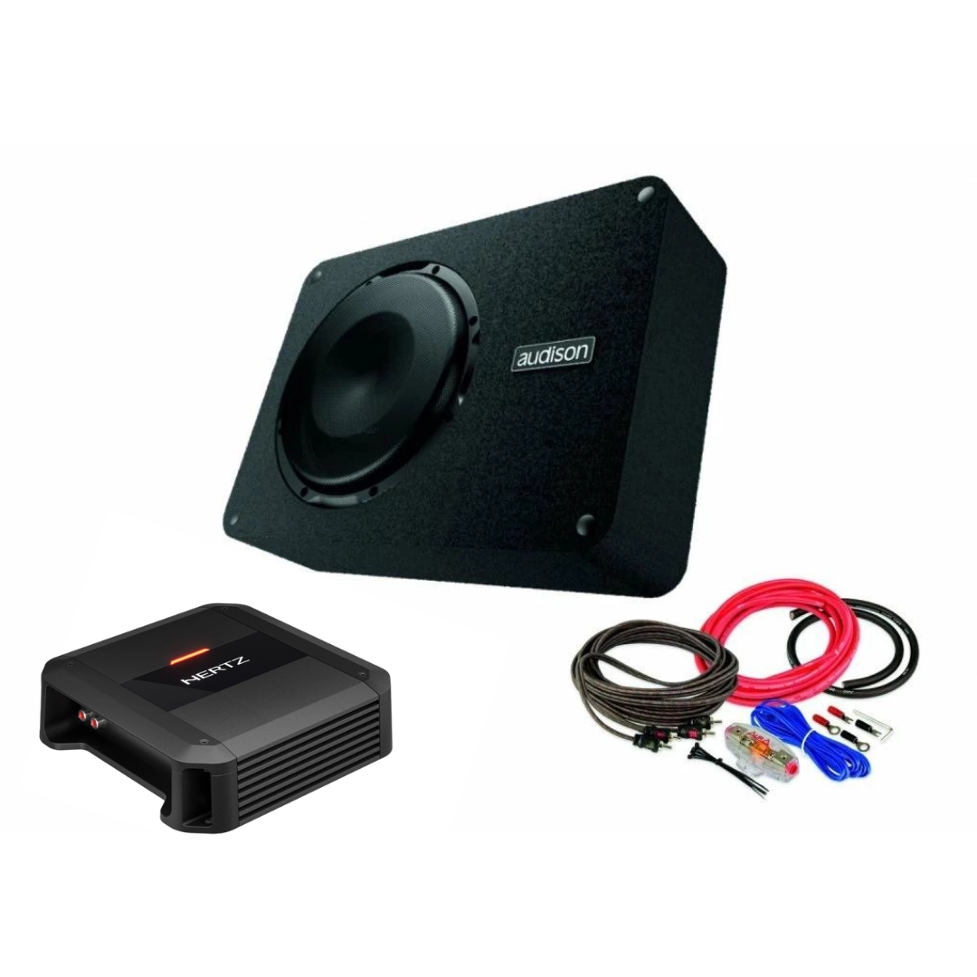Pachet Subwoofer auto AUDISON APBX 10 DS + Amplificator Dieci Power 1.500 + kit de cabluri complet