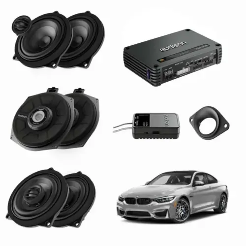 Pachet sistem audio Plug&Play Audison dedicat BMW K4E X4E + Amplificator AF C8.14bit + Conectica dedicata