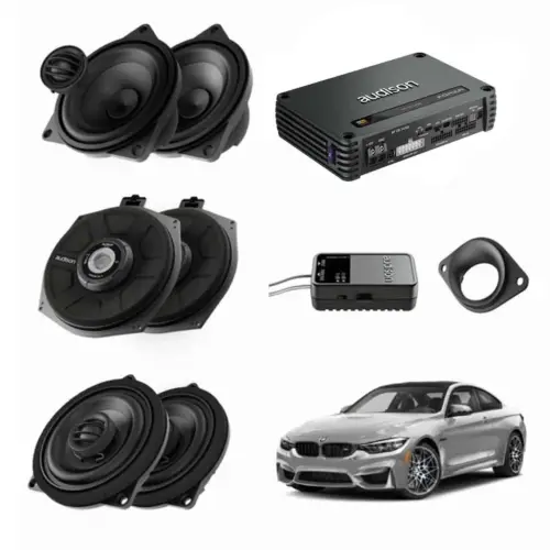 Pachet sistem audio Plug&Play Audison dedicat BMW K4M X4M + Amplificator AF C8.14bit + Conectica dedicata